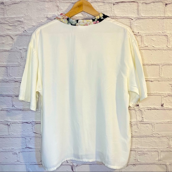 Vintage Landon West Creamy Off White Button Up w Floral Trim Women’s Shirt Large - Picture 2 of 6